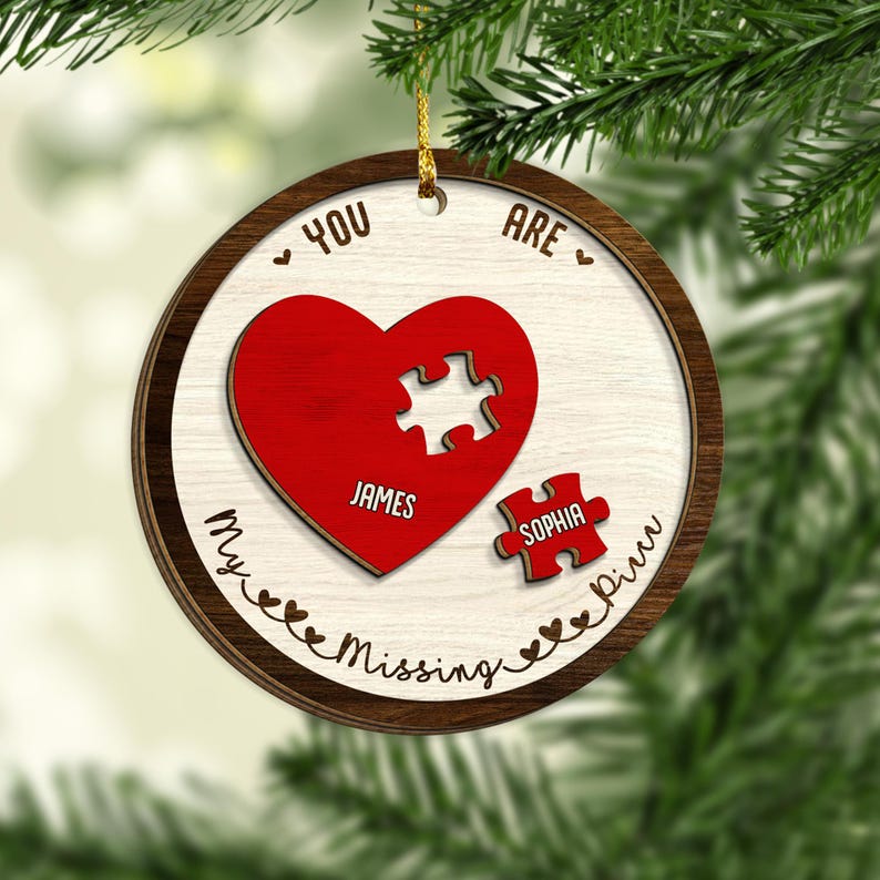 The Year I Found My Missing Piece Couples, Custom 2-Layered Wooden Ornament, Couple Christmas Ornament, Newly Wed 2024 Gift, Christmas Decor