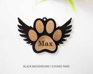 Pet Memorial Christmas Ornament, Angel Wings Dog Paw Ornament, Personalized Cat Wings Christmas Ornament, Handmade Wood Your Dog or Cat Name