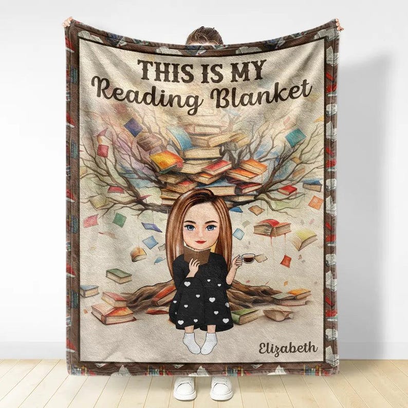 Custom Book Tree This Is My Reading Blanket Fleece Blanket, Christmas Gift for Her, Book Lover Gift, Reading Gift for Girlfriend, Sister