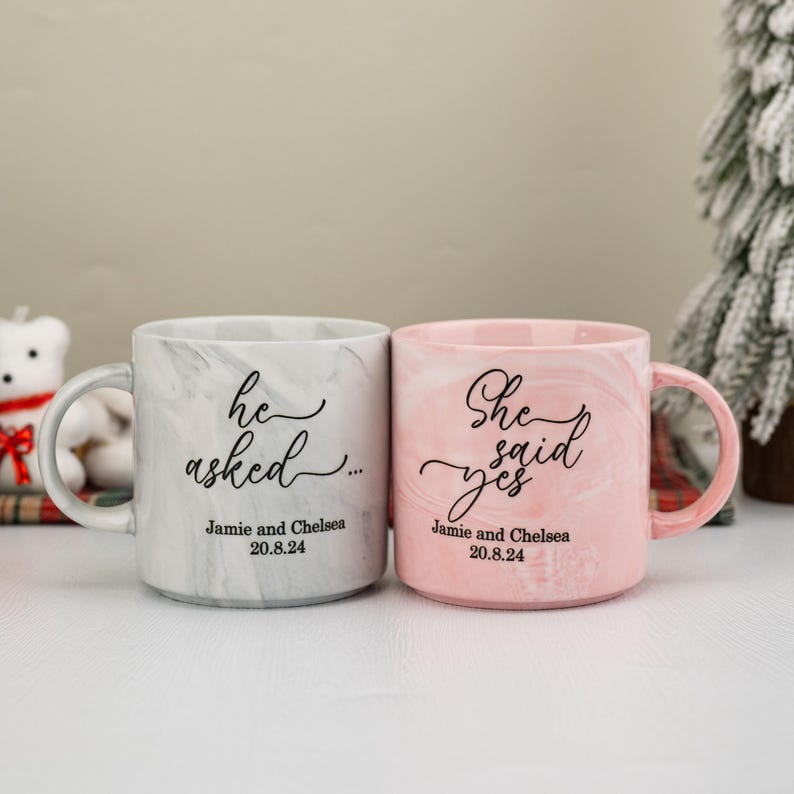 Personalised Engagement Gift, His & Hers Printed Mugs, Soon to be Mrs, One Lucky Mr, Marble Mugs, Bride To Be Mug