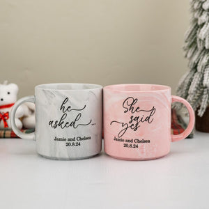Personalised Engagement Gift, His & Hers Printed Mugs, Soon to be Mrs, One Lucky Mr, Marble Mugs, Bride To Be Mug