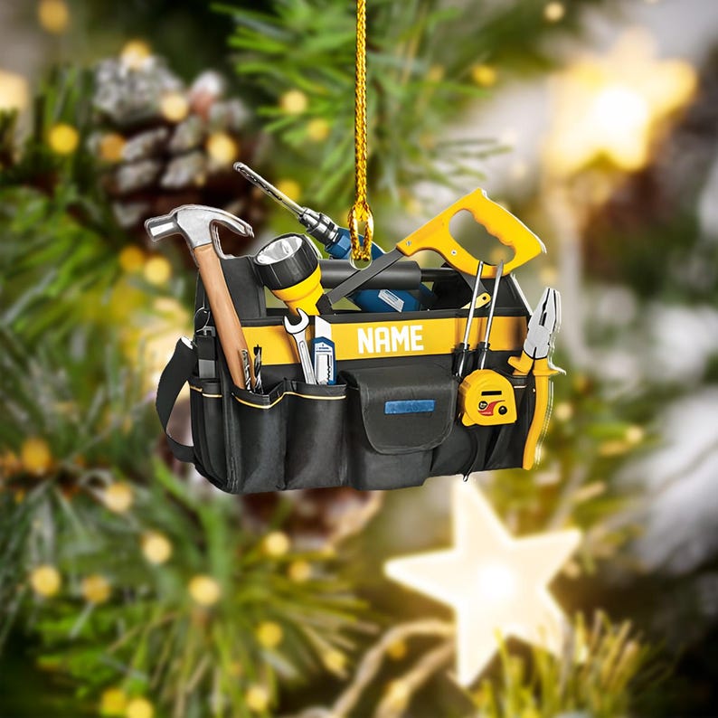 Personalized Tools Bag Ornament, Electrician Christmas Ornament, Handyman Fixer Xmas Ornament Gift, Carpenter Car Ornament