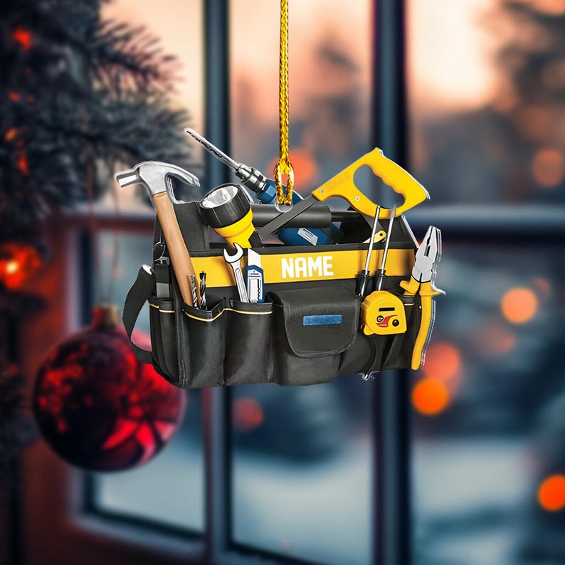 Personalized Tools Bag Ornament, Electrician Christmas Ornament, Handyman Fixer Xmas Ornament Gift, Carpenter Car Ornament