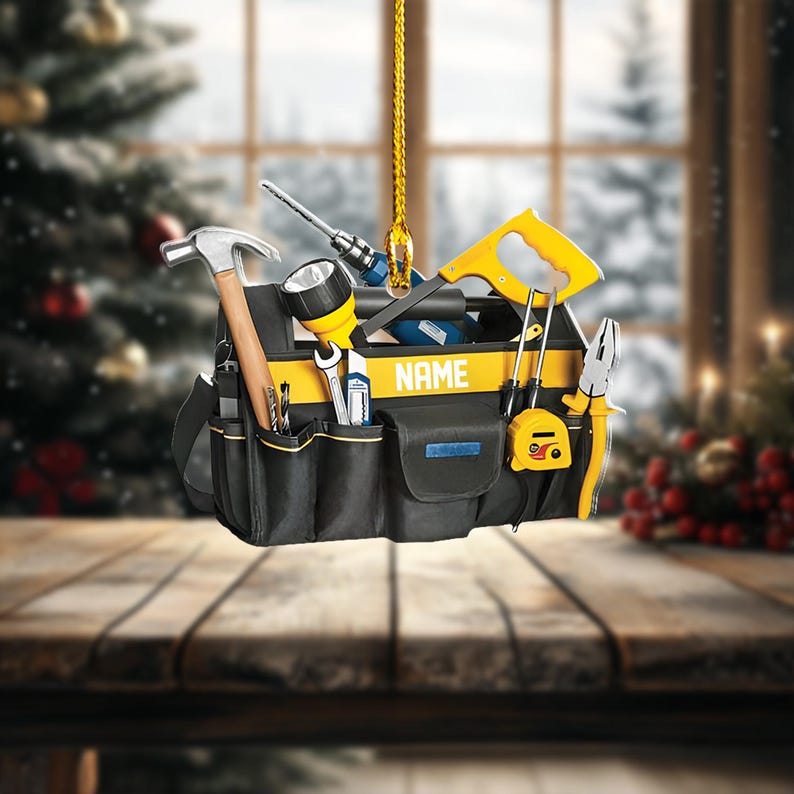 Personalized Tools Bag Ornament, Electrician Christmas Ornament, Handyman Fixer Xmas Ornament Gift, Carpenter Car Ornament