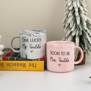 Personalised Engagement Gift, His & Hers Printed Mugs, Soon to be Mrs, One Lucky Mr, Marble Mugs, Bride To Be Mug