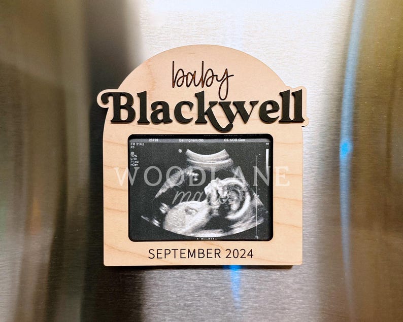 Personalized Magnetic Ultrasound Picture Frame | Maternity Photo Frame Keepsake | Pregnancy Announcement Photo Prop | Refrigerator Magnet