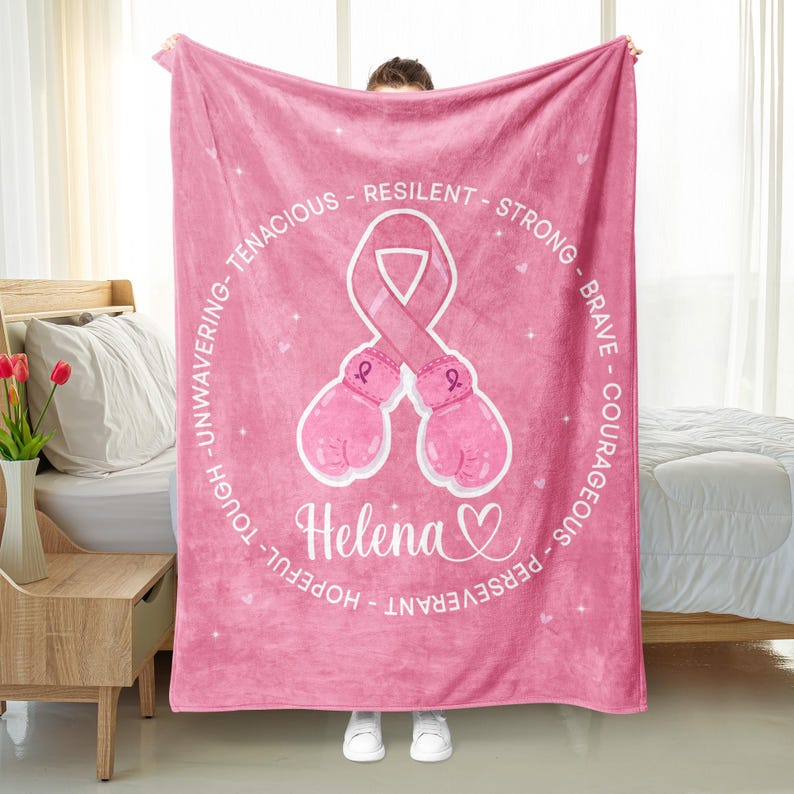 Personalized Cancer Survivor Blanket - Custom Name Breast Cancer Gift for Best Friend Female Blanket and Throw Gift for Mom's Birthday