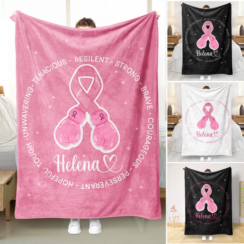 Personalized Cancer Survivor Blanket - Custom Name Breast Cancer Gift for Best Friend Female Blanket and Throw Gift for Mom's Birthday