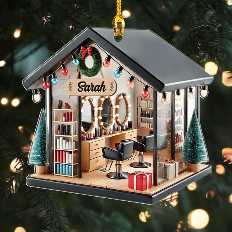 Hair Salon Ornament, Personalized Hair Salon 2d Flat Ornament, Hairdresser Ornament, Hairstylist Gifts, Christmas Ornament, Hair Salon Decor