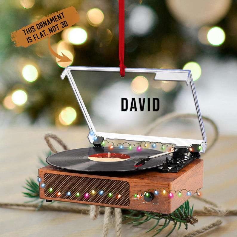Personalized Vinyl Record Ornament, Flat Printed Acrylic Gift for Christmas 2024, Vintage Cassette for Vinyl Lovers, Music Retro Christmas