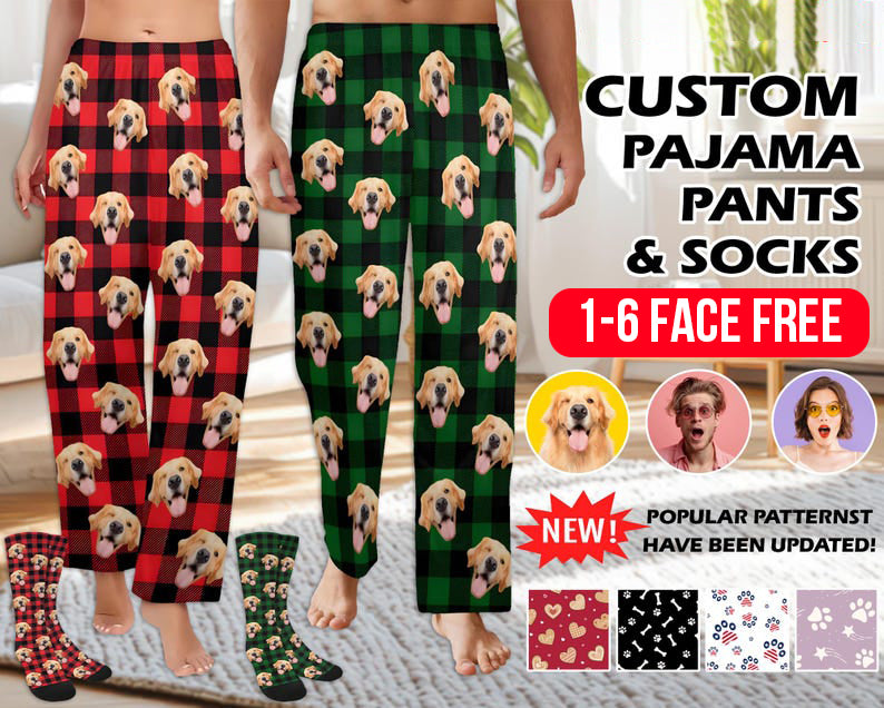Custom Family Pajama Pants Christmas Gift Unisex Pants Cat Face Pants Custom Dog Face Pajama Pant Custom Face Pajama bottom Gift for Her/Him