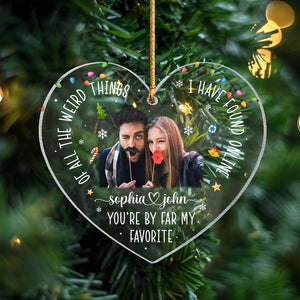 Personalized Couple Photo Ornament, Couple Heart Glass Ornament, Of All The Weird Things I Have Found Online Ornament,Couple First Christmas