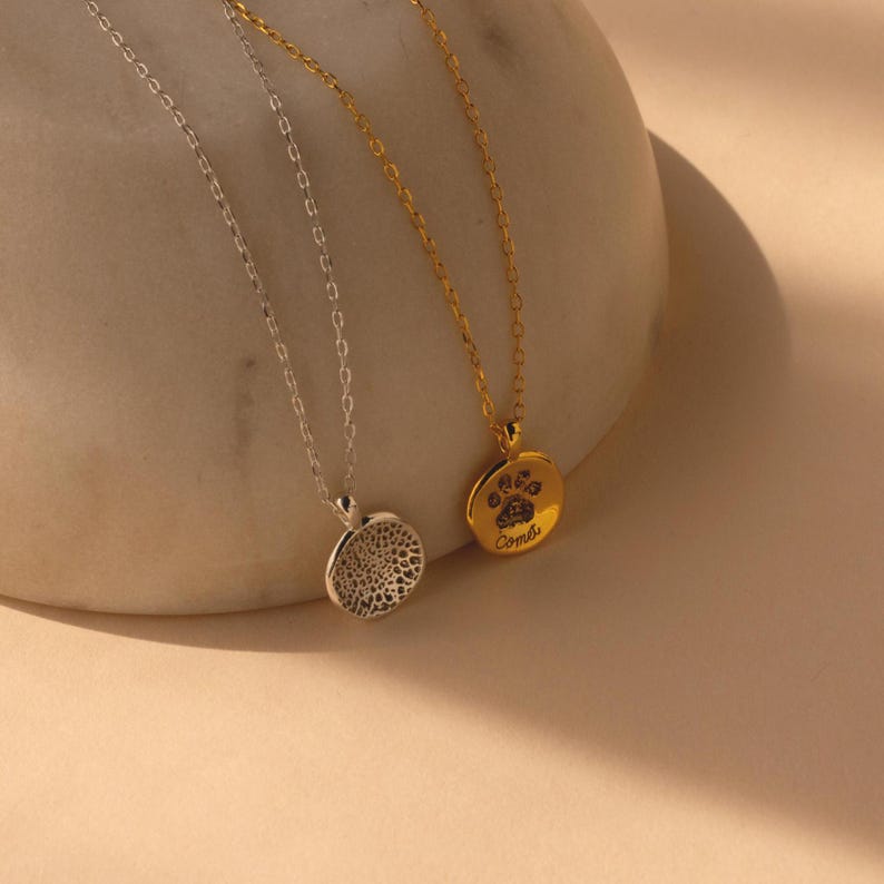 Nose Print Coin Necklace Paw & Nose Print Pendant Necklace Custom Jewelry Pet Memorial Gift
