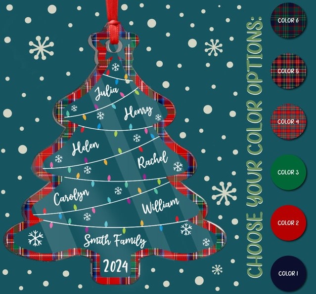 Family Christmas Ornament, Christmas Tree Ornament with Family Names, Christmas Tree Name Ornament 2024, Personalized Family Name Ornament