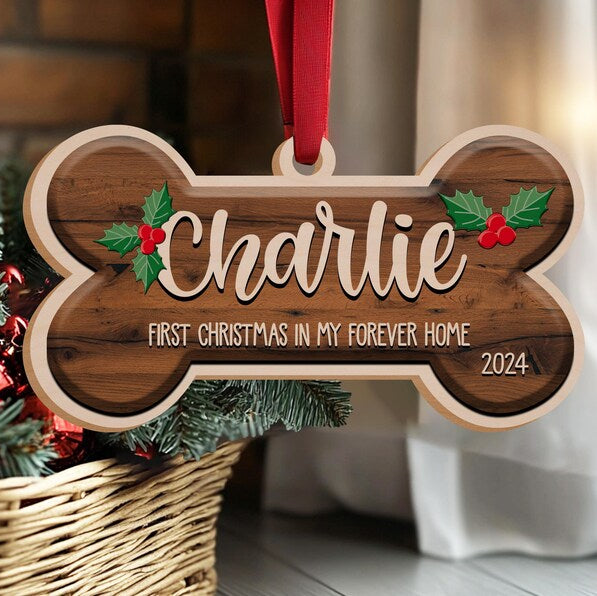 Christmas Dog Bone Ornament, Personalized Dog Christmas Ornament, First Christmas Keepsake, Custom Pet Ornament, Pet Memorial Ornament