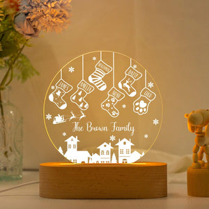 Family of 4 Christmas Night Light,Custom Family Stocking Night Light With Names and Year,New Family Christmas Gift 2024,Family Lamp Light