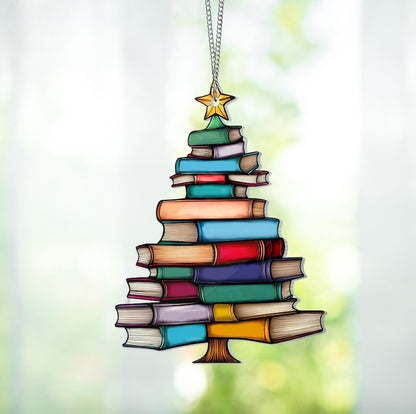 Christmas Book Tree Suncatcher Ornament, Christmas Tree Bookish Gift, Book Club Gift, Book Lover Gift, Librarian Gift, Exchange Gift