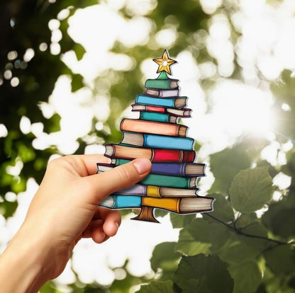 Christmas Book Tree Suncatcher Ornament, Christmas Tree Bookish Gift, Book Club Gift, Book Lover Gift, Librarian Gift, Exchange Gift