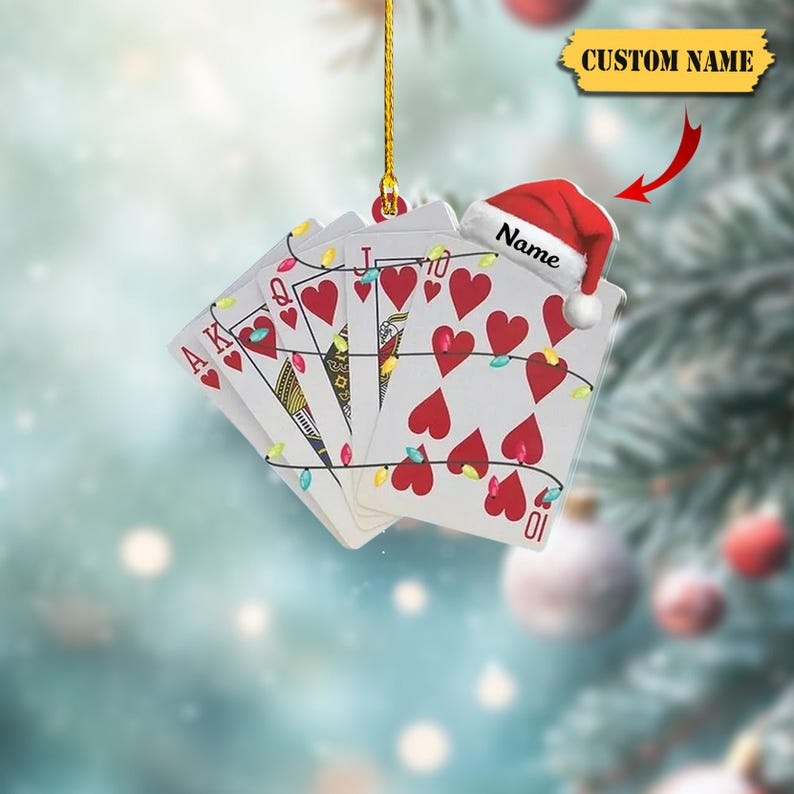 Personalized Playing Card Christmas Hanging Ornament 2D , Casino Games Ornament ,Royal flush playing card Ornament Decor ,Decor Christmas