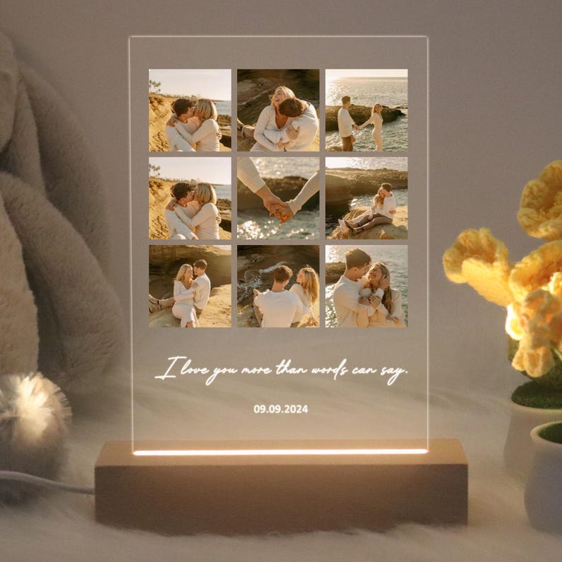 Personalized Photo Night Light, Photo Collage LED Light, Custom Photo Lamp, Anniversary Gift for couple, Birthday Gift For Firends Couple