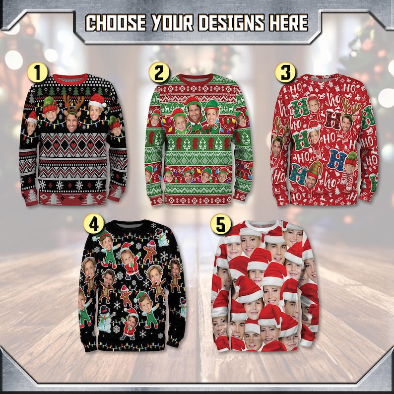 Custom Face Christmas Sweatshirt For Men Women, Custom Ugly Christmas Sweatshirt, Personalized Christmas Shirt, Funny Custom Face Sweatshirt