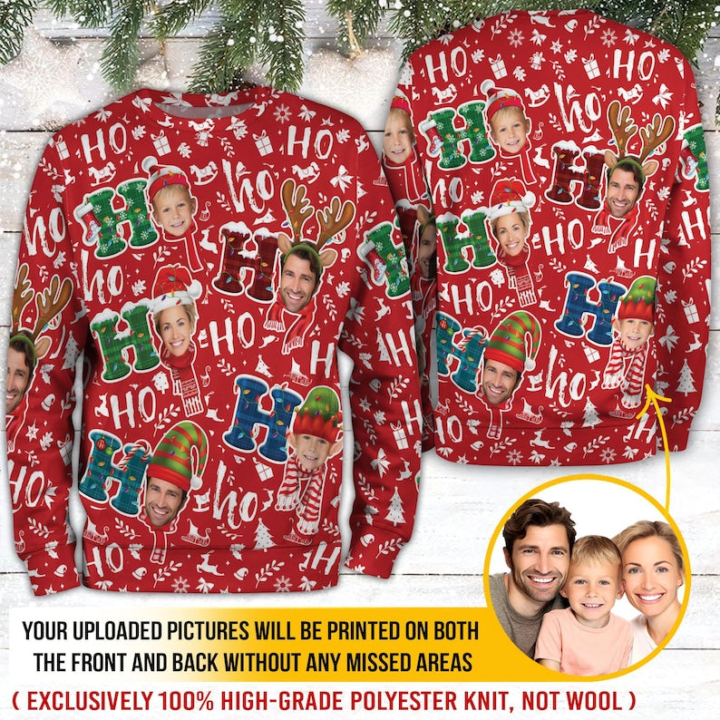 Custom Face Christmas Sweatshirt For Men Women, Custom Ugly Christmas Sweatshirt, Personalized Christmas Shirt, Funny Custom Face Sweatshirt