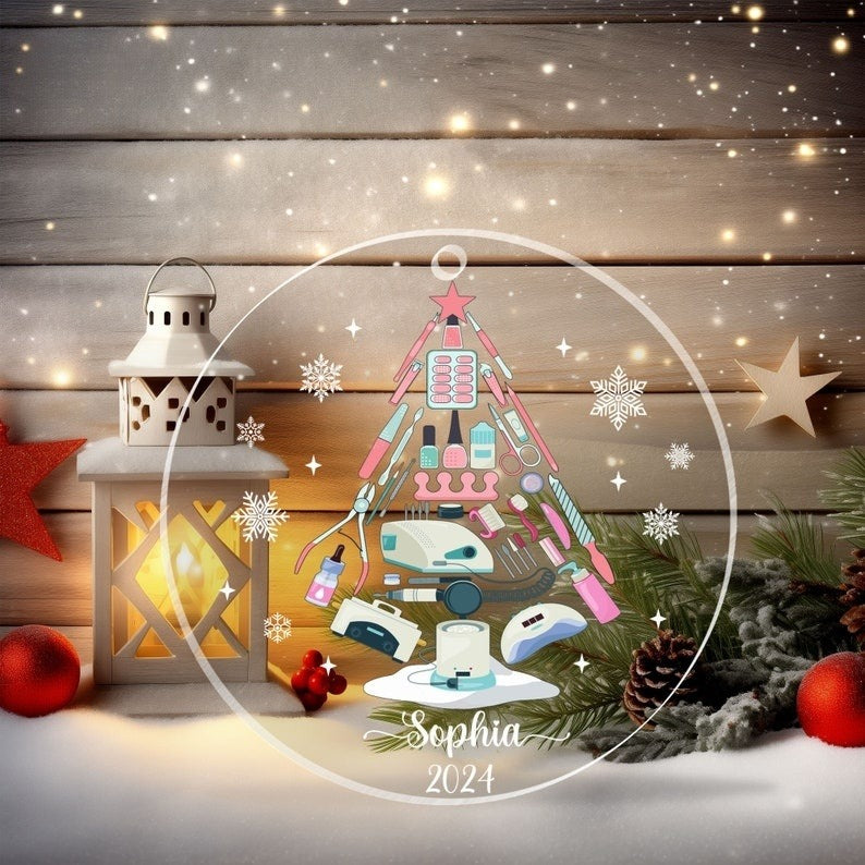 Personalized Nail Artist Acrylic Ornament, Nail Tech gift Christmas Ornament, Nail Salon Decor, Christmas Gift for Nail Artist, Nail Polish