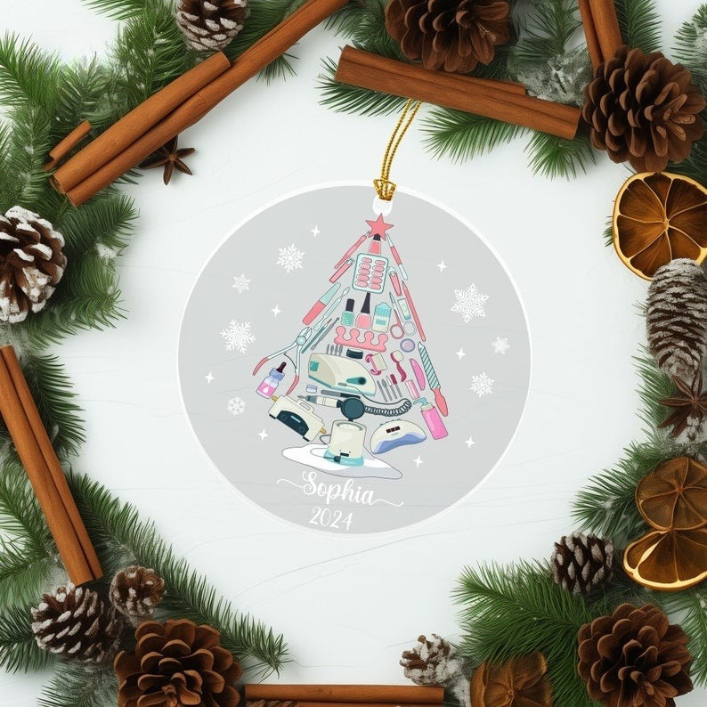 Personalized Nail Artist Acrylic Ornament, Nail Tech gift Christmas Ornament, Nail Salon Decor, Christmas Gift for Nail Artist, Nail Polish