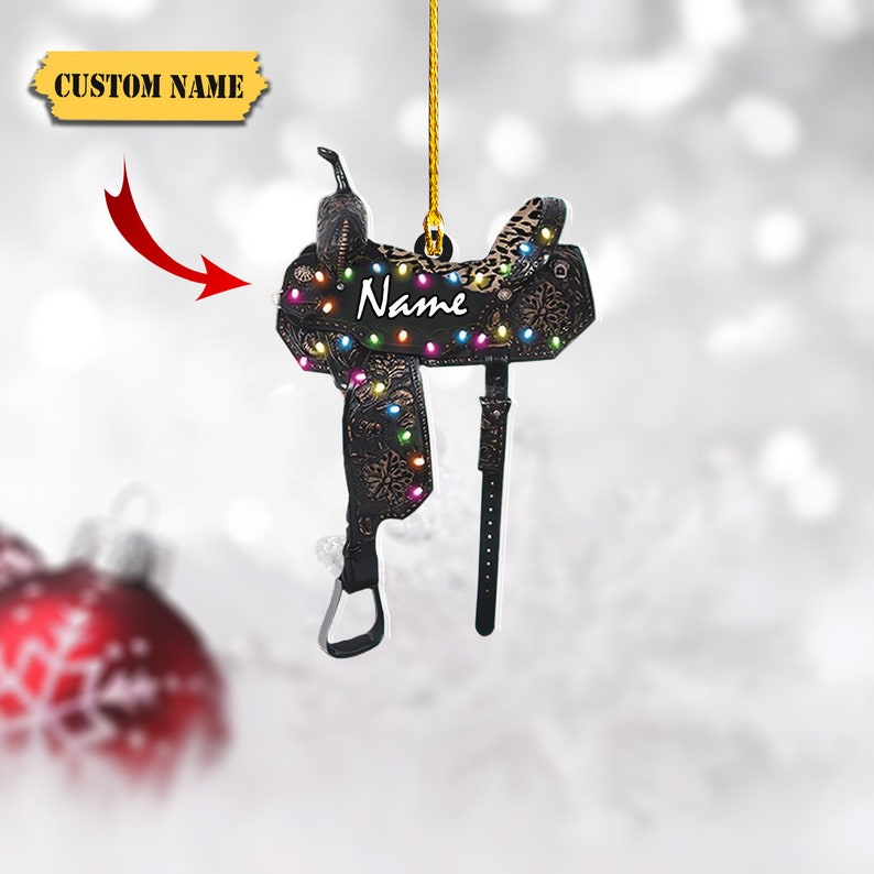 Custom Horse Saddle Acrylic Shape Ornament 2D, Personalized Saddle Christmas Ornament 2024, Horse Tree Decor, Gift for Cowboy