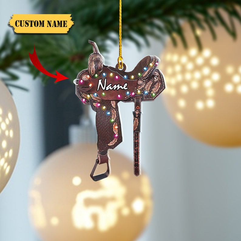 Custom Horse Saddle Acrylic Shape Ornament 2D, Personalized Saddle Christmas Ornament 2024, Horse Tree Decor, Gift for Cowboy