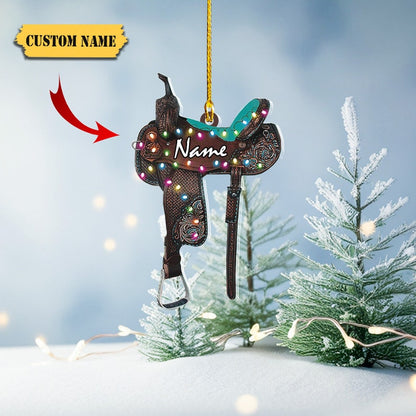 Custom Horse Saddle Acrylic Shape Ornament 2D, Personalized Saddle Christmas Ornament 2024, Horse Tree Decor, Gift for Cowboy