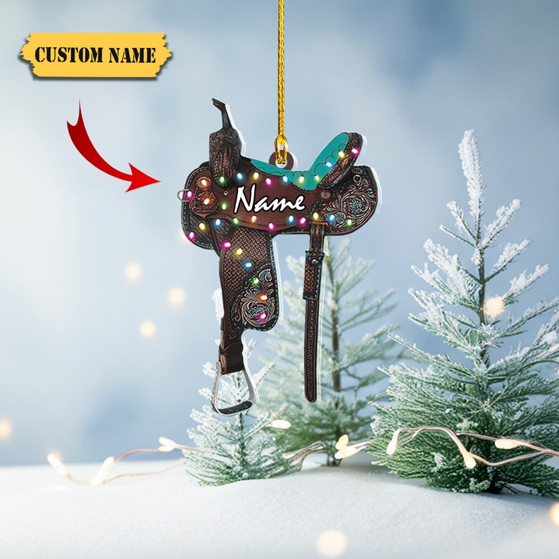 Custom Horse Saddle Acrylic Shape Ornament 2D, Personalized Saddle Christmas Ornament 2024, Horse Tree Decor, Gift for Cowboy