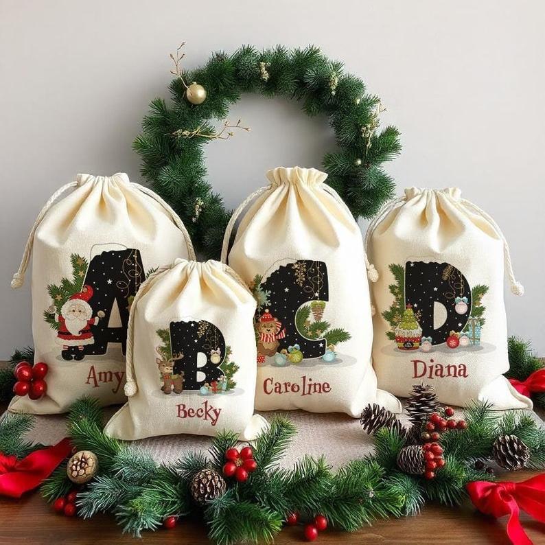 Personalised Santa Sack Christmas Sack Personalised Christmas Toy Sack Name & Initial Christmas Gift Bag Xmas