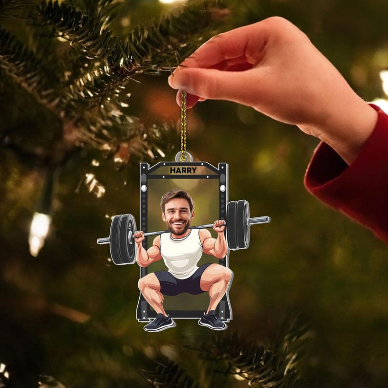 Personalized Gym Photo Ornament, Workout Ornament, Weight Lifting Gift For Trainer or Training Partner, Custom Fitness Photo Ornament
