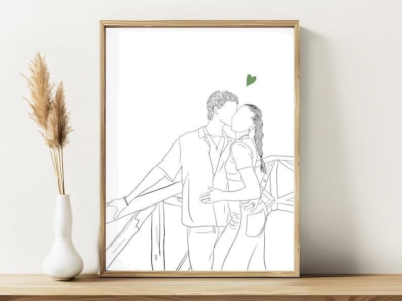 Custom Line Drawing from Photo - Personalized Couple Portrait & Gift for Boyfriend, Last Minute Birthday Gift for Him, Couple Line Art
