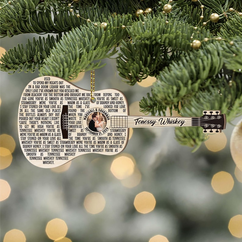 Custom Song Photo Ornament, Guitar Ornament, Custom Music Ornament, Music Ornament, Couple Song Ornament, Scannable Music Code Ornament