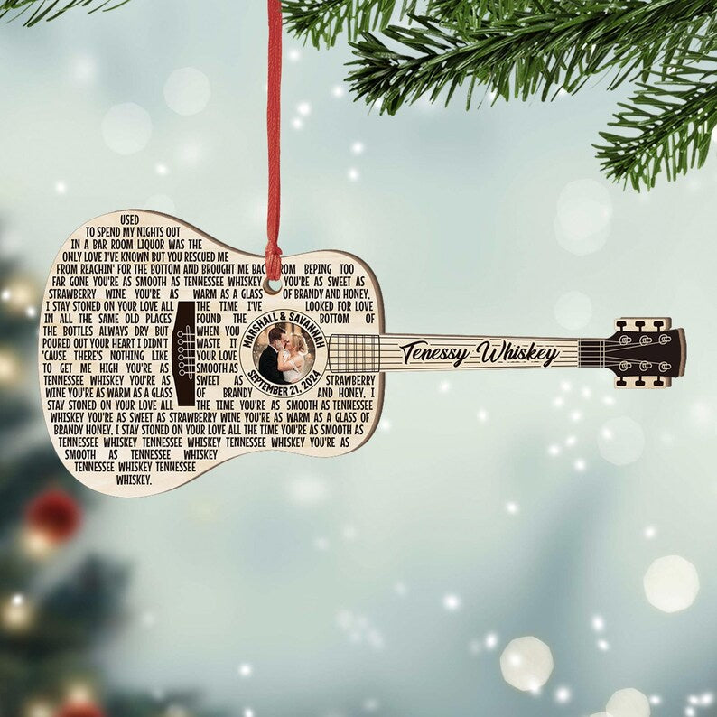 Custom Song Photo Ornament, Guitar Ornament, Custom Music Ornament, Music Ornament, Couple Song Ornament, Scannable Music Code Ornament