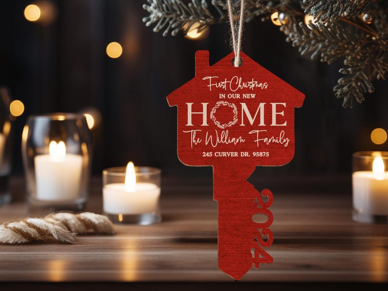 First Christmas New Home Christmas Ornament, New Home Ornament, Custom Christmas Ornament, Home Address Ornament, Christmas Key Ornament
