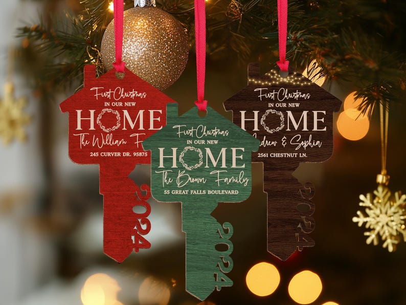 First Christmas New Home Christmas Ornament, New Home Ornament, Custom Christmas Ornament, Home Address Ornament, Christmas Key Ornament