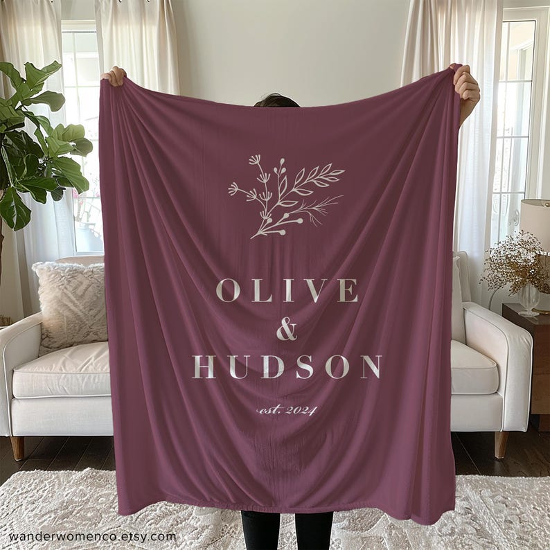 Personalized Couples Name Blanket, Custom Newlywed Gift, Personalized Wedding Blanket, Wife Anniversary Gift, Wedding Date