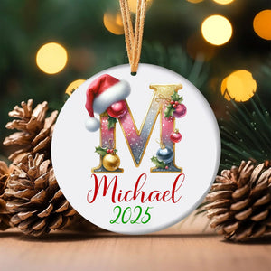 Personalized Letter name ornament, Monogram ornament 2025 Family Ornament, Custom initial ornament, Christmas gift, Family ornament Keepsake