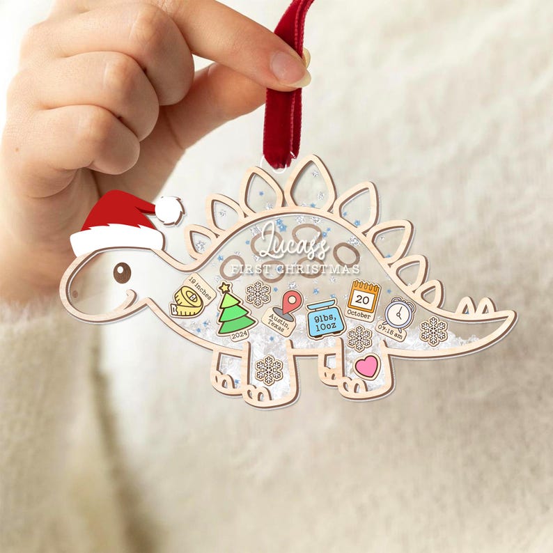Personalized Dinosaur Baby's First Christmas Ornament 2024, Custom Baby 1st Christmas Ornament, Custom New Baby Gift,4D Shaker Baby Ornament