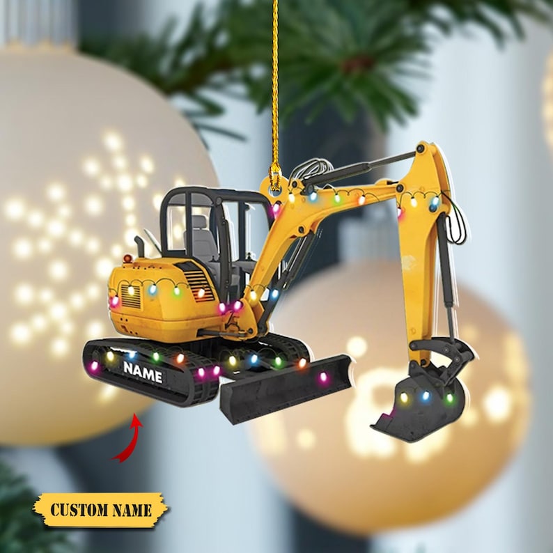 Custom Excavator Christmas Ornament 2D, Excavator Christmas tree hanging decoration, Gifts For Christmas