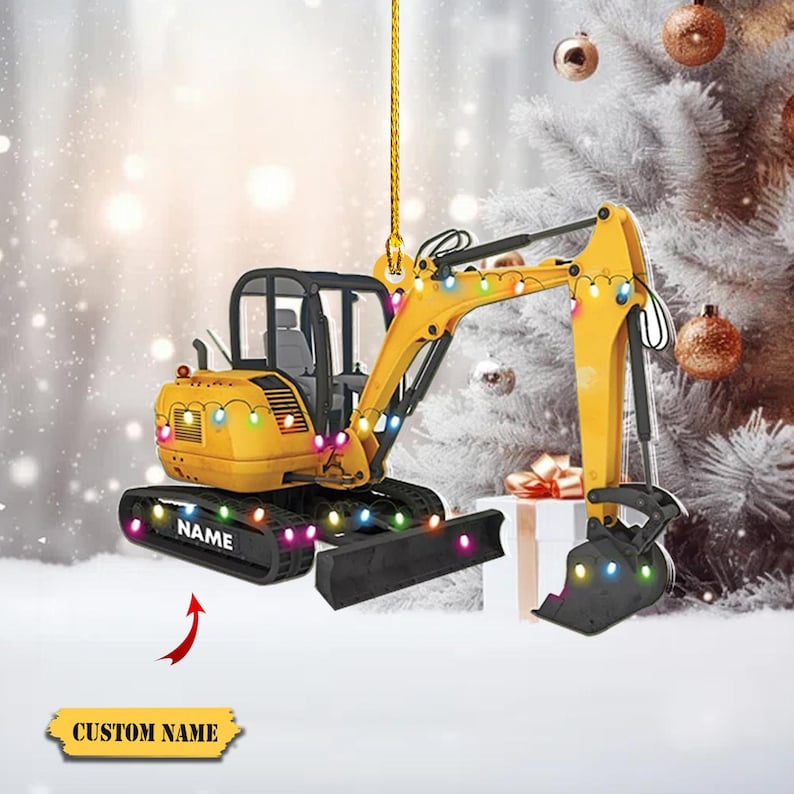 Custom Excavator Christmas Ornament 2D, Excavator Christmas tree hanging decoration, Gifts For Christmas