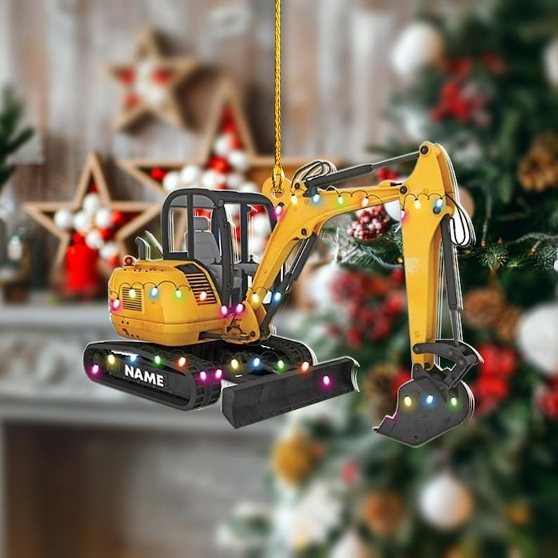 Custom Excavator Christmas Ornament 2D, Excavator Christmas tree hanging decoration, Gifts For Christmas