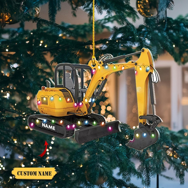 Custom Excavator Christmas Ornament 2D, Excavator Christmas tree hanging decoration, Gifts For Christmas