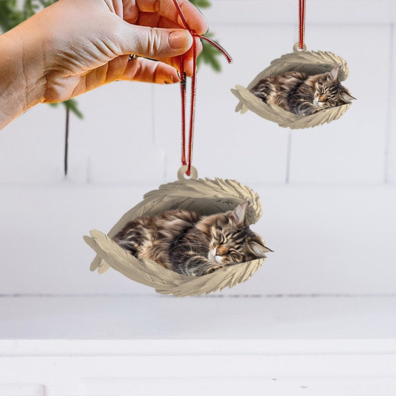 Personalized Maine Coon Cat Sleeping Angel Ornament, Maine Coon Cat Angel Wings Ornament, Maine Coon Cat Car Ornament Christma