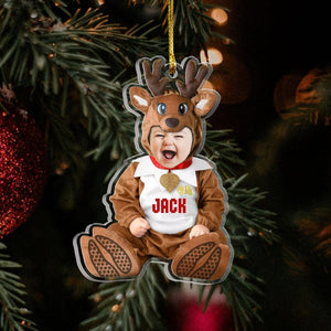 Adorable Newborn Baby Elf - Personalized Babys Photo First Christmas Ornament, Baby 1st Christmas Ornament, Custom Newborn Christmas Gift