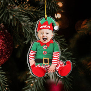 Adorable Newborn Baby Elf - Personalized Babys Photo First Christmas Ornament, Baby 1st Christmas Ornament, Custom Newborn Christmas Gift