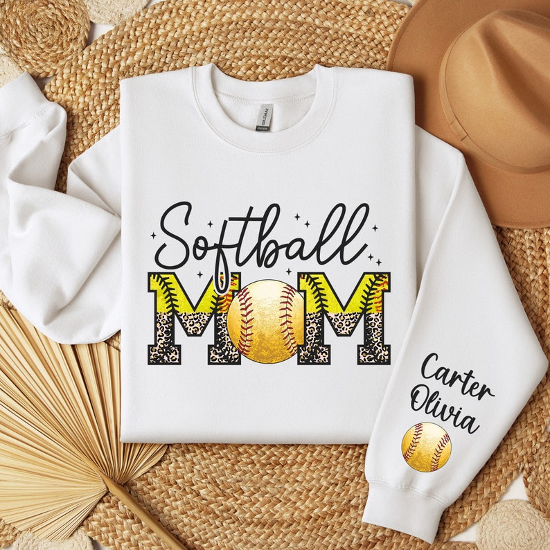 Custom Softball Mom Sweater, Game Day Sweatshirt, Softball Gift for Mom, Sports Mom Hoodie, Personalized Mom Sweater, Softball Season Hoodie
